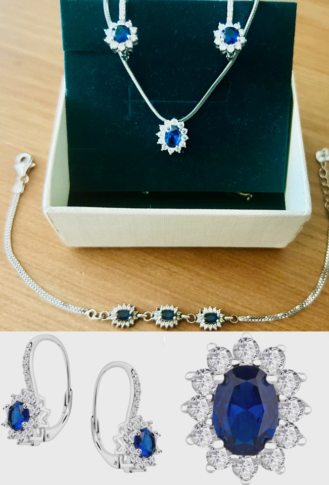 Perfektes Geschenk!  Set Silber BLOOM Ohrringe + Armband + Kette + Anhänger NEU