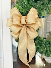 Handmade Large Sparkly Gold Christmas Bow 10 x 16 in. Bow for Wreath Holiday Bow