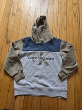 Calvin Klein Jeans Kids Colorblock Hooded Pullover Sweatshirt Size 7 Fleece-Line