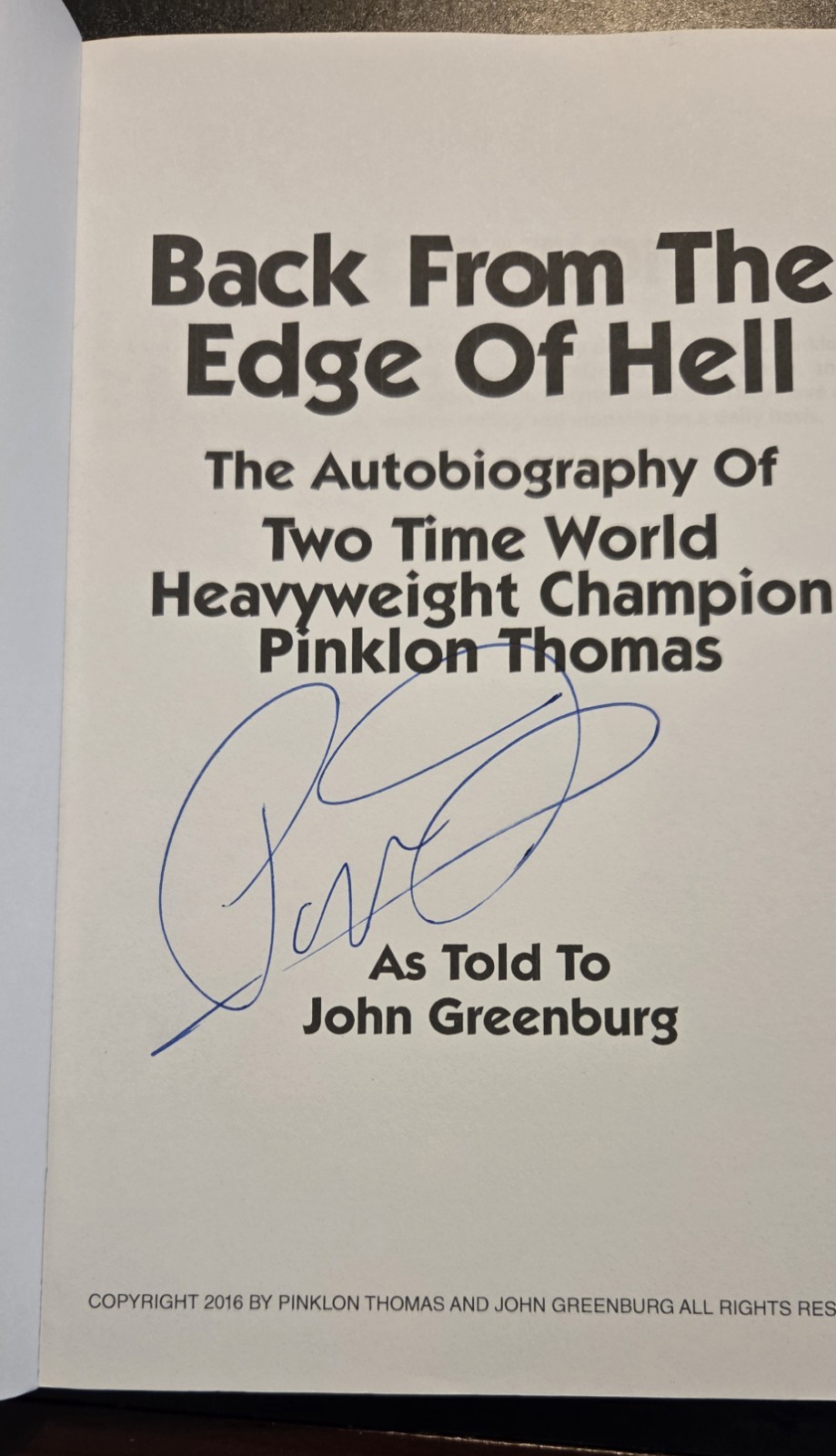 SIGNED Pinklon Thomas Back From The Edge of Hell Autobiography Boxing Champ PB