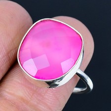 Pink Chalcedony Gemstone Handmade 925 Sterling Silver Jewelry Ring Adjustable