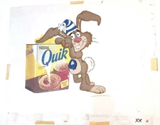 NESTLES QUIK BUNNY HAND PAINTED ORIGINAL ANIMATION PRODUCTION CEL W/ BACKGROUND