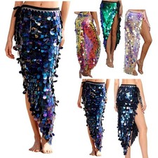 Womens Shiny Sparkly Mermaid Skirt Sparkly Belly Dance Long Wrap Skirts Costume