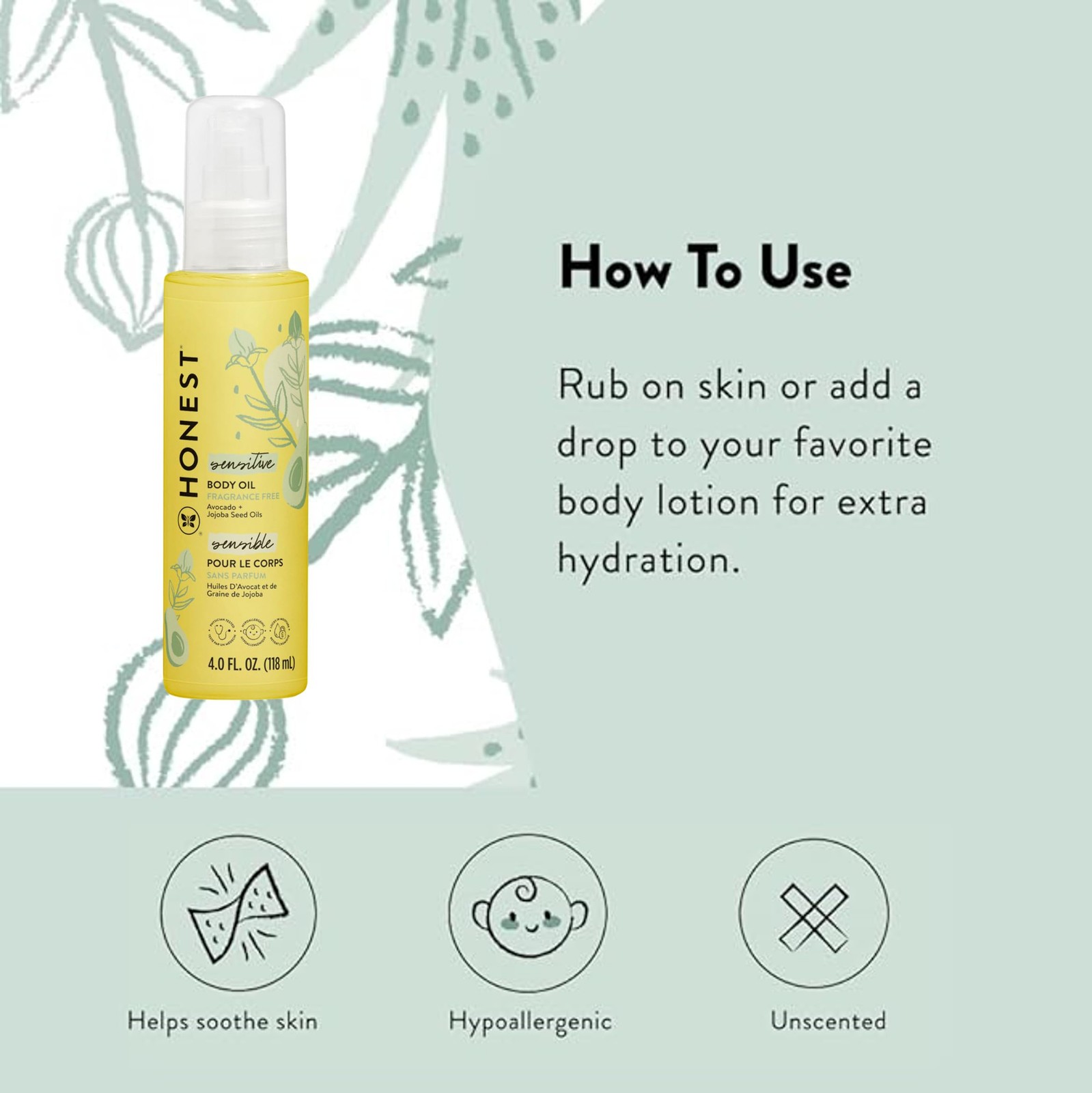 The Honest Company Fragrance Free Moisturizing Body Oil | Nourish + Soothe