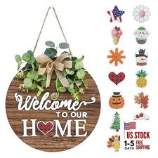 Interchangeable Seasonal Welcome Sign Front Door Decoration, 12 Inch 01blown