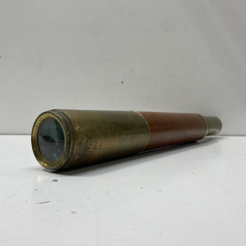 Vintage Brass and Wood Nautical Spyglass Single Draw Telescope 18 Inch