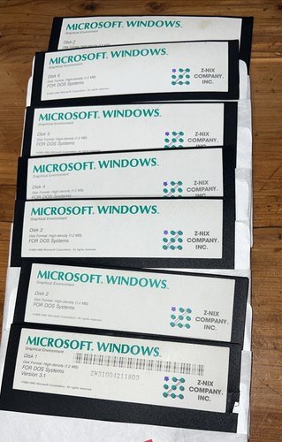 Microsoft Windows Operating System 3.1 & DOS With 5.25" Disks By Z-Nix Company