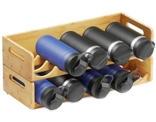 SpaceAid Bamboo Water Bottle Organizer with Labels