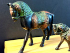 2-VINTAGE BRONZE  ART  HEAVY  Metal Ornate Horse Figurines Beauties 6" & 4" — photo 1