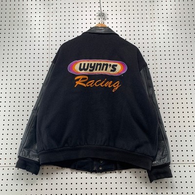 Vintage Saxon Leather Wynns Racing Jacket Mens Large Black 90s Wool Varsity