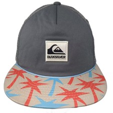 Quiksilver Trucker Hat Gray Red Mesh Palm Tree Snapback OS Adjustable Logo Flat