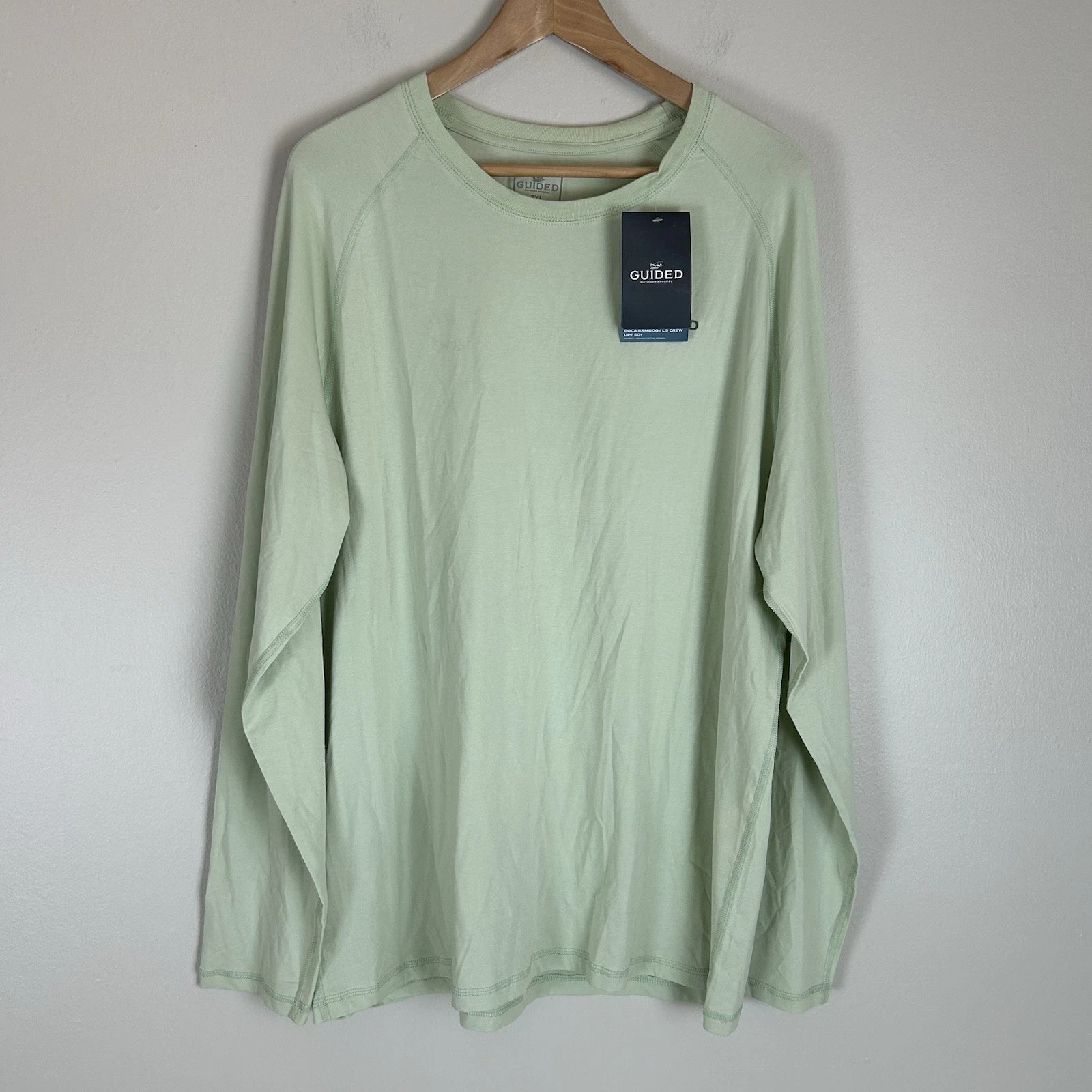 Bamboo Performance Shirt Mens 2XL Long Sleeve Green Sun Crew Upf 50+ Outdoor