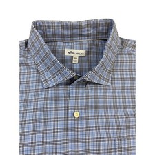 Peter Millar Mens XXL Plaid Button Down Dress Shirt Long Sleeve Cotton Blue