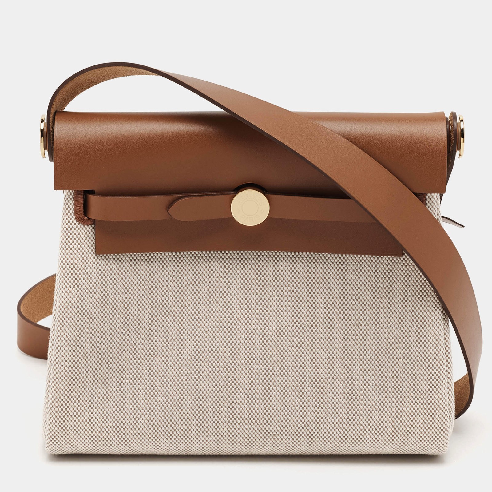 Hermes Herbag Zip 20 EcruFauve H Viking Toile and Vache Hunter Shoulder Bag