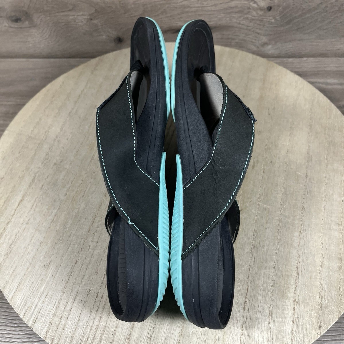 Kuru Kala Flip Flop Sandals Black Blue Leather Comfort 
