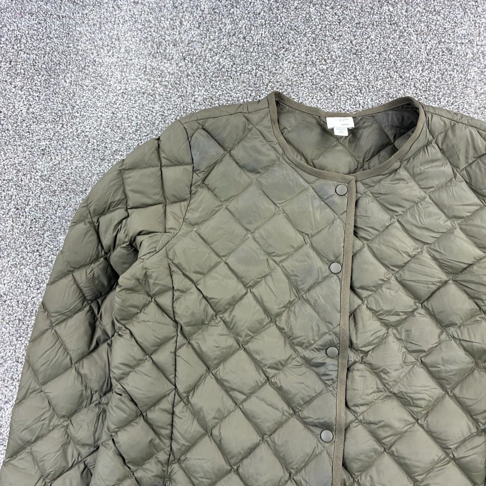 J Jill выстеганная вниз пуховик куртка женщин средний оливковый зеленый Snap спереди выстеганная - Изображение 2 из 4