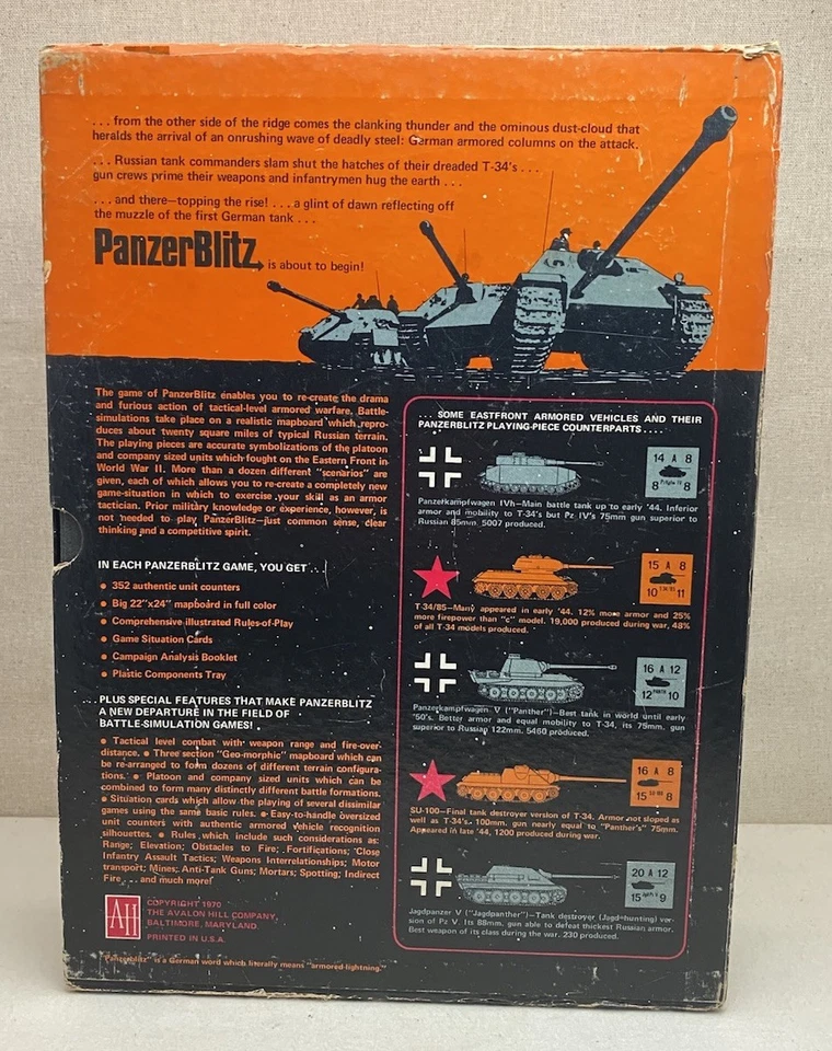 1974 Panzer Blitz Board Game Avalon Hill Bookcase WW2 Tank Battle Strategy READ - Image 3 of 4