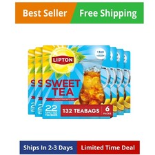 Lipton Family-Sized Black Iced Tea Bags, Southern Sweet Tea 22 ct Pack of 6