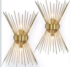 2-Light Bathroom Vanity Light, Mid-Century Modern Gold Wall Sconce Electroplate