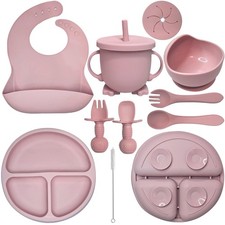 Baby Led Weaning Supplies 10 Piece Silicone Baby Feeding Set, Baby Bib Cup D...