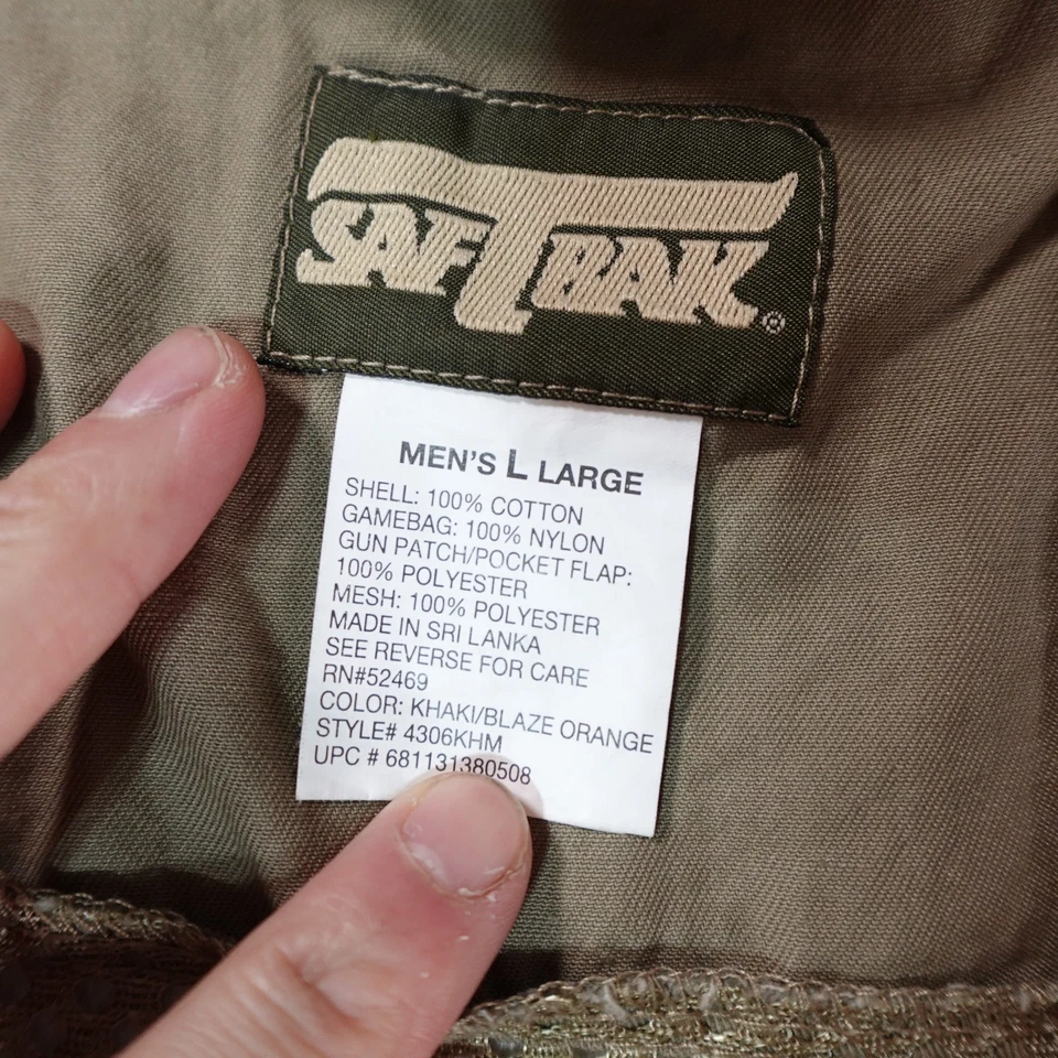 Vintage SafTBak Hunting Vest Mens Large Khaki Blaze Orange Mesh Gamebag Outdoor - Image 4 of 4