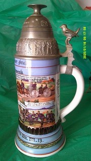 VINTAGE GERMAN REGIMENTAL 1/2L BEER STEIN WITH LITHOGRAPH BOTTOM