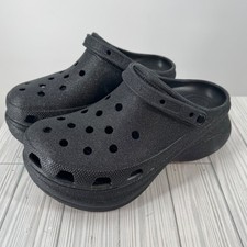 Image of Crocs Classic Bae Glitter Clog Black Platform Sandals 207261-001 Womens Size 11