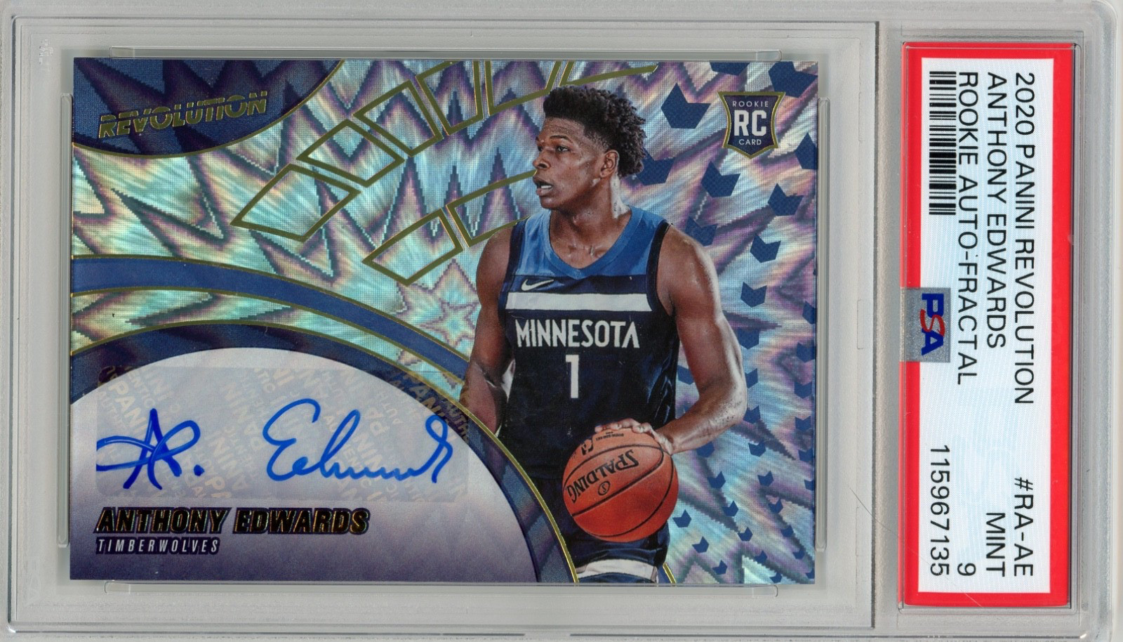 🏀 Anthony Edwards 2020 Revolution Rookie Autograph Fractal RC 76/100 PSA 9 Mint