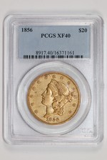 1856 $20 GOLD LIBERTY DOUBLE EAGLE PCGS XF40
