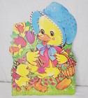 Vintage Easter Die Cut Ducks Anthropomorphic Tulips Daffodils Mom Baby Basket