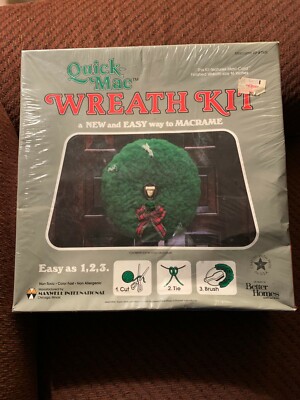 Vtg 1980s Macrame Christmas WREATH Kit-Quick Mac Door hanging RETRO Craft 