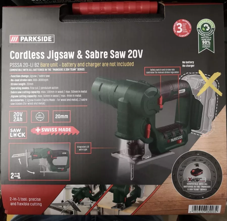 Parkside 20V Cordless Jigsaw Sabre Saw In Carry Box Bare unit 2 Day Delivery