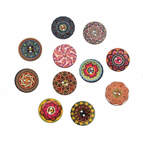 100Pcs Mixed Flower Style Wood Button 2 Holes Apparel Sewing Scrapbooking Crafts - Picture 8 of 14