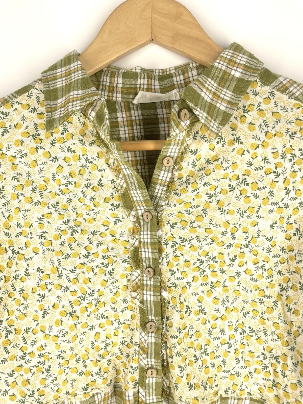 Long Sleeve Patchwork Lemons Plaid Top Small Quil… - image 2