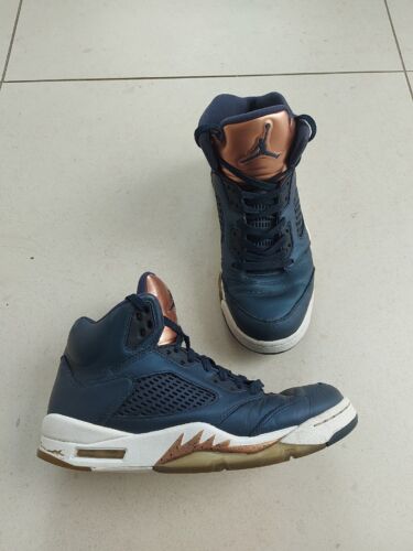 Nike Air Jordan 5 Retro BRONZE BLUE Mens Basketball Shoes Trainers UK 7 Obsidian - Afbeelding 1 van 11