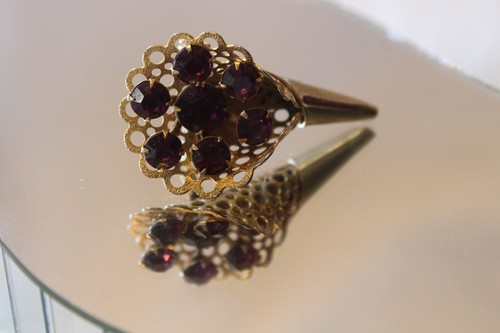 Vtg Purple Amethyst Rhinestone Flower Bouquet Brooch Pin Gold Tone Filigree - Picture 6 of 10
