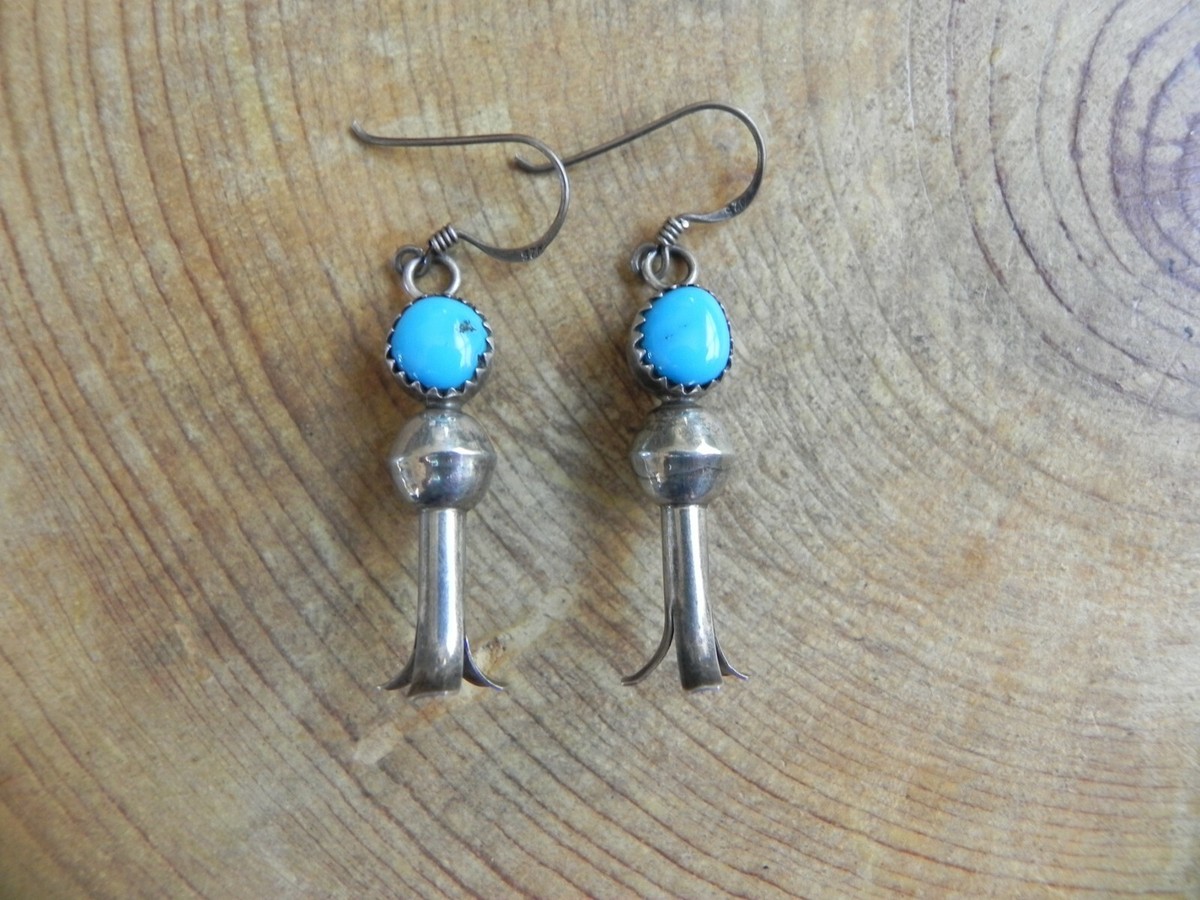 Outstanding Navajo Native American Turquoise Sterling Silver Blossom Earrings Outstanding Navajo Native American Turquoise Sterling Silver Blossom Earrings
