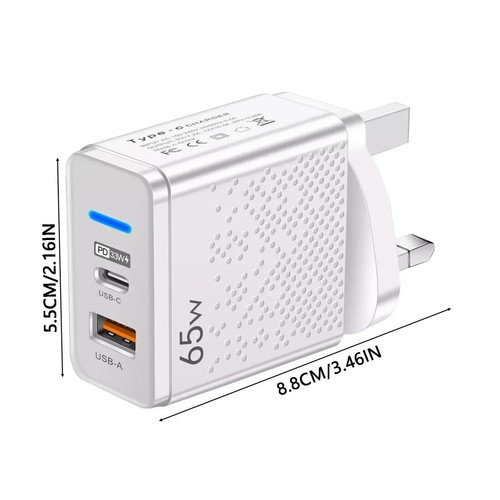 2 Port Pd Prise 65W Usb-C Type C Rapide Mural Chargeur Adaptateur À IPHONE 12 13 - Photo 3 sur 3