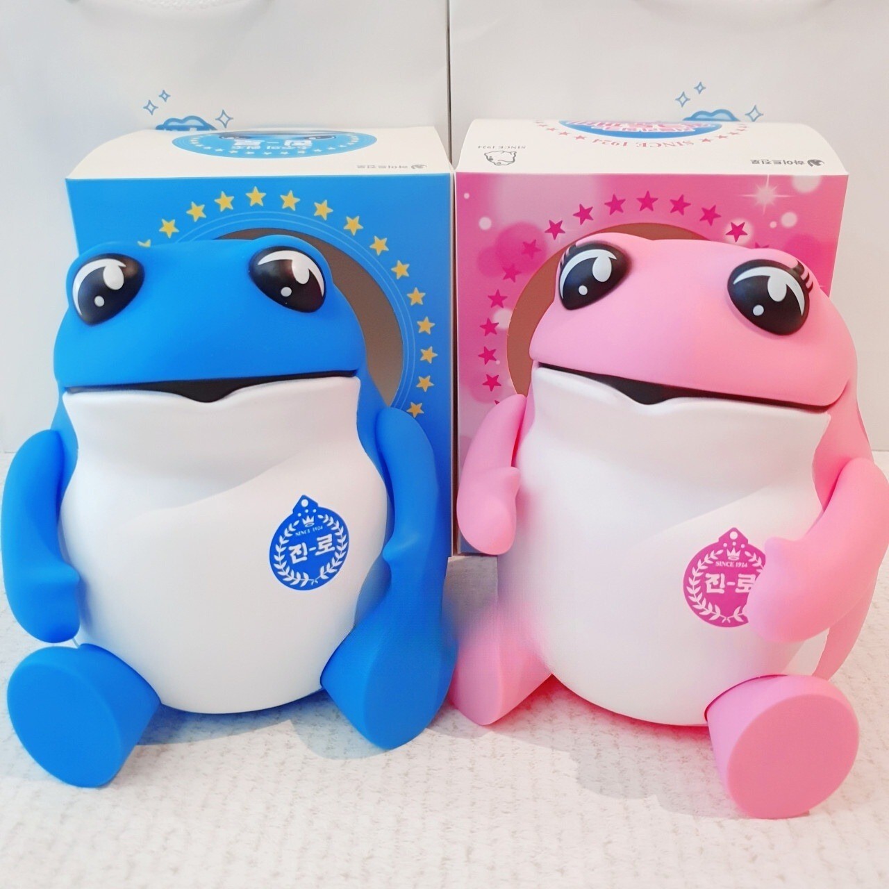 Hite Jinro Frog Toad Figure Toy Blue & Pink Couple SET - 16.6cm 6.5inch