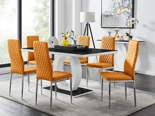 Image of GIOVANI White Gloss Black Glass Dining Table & 6 Faux Leather Dining Chairs