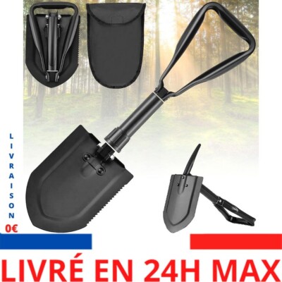 Combiné Pelle Pioche Noir 6 en 1 Survie Jardinage Randonnée Camping