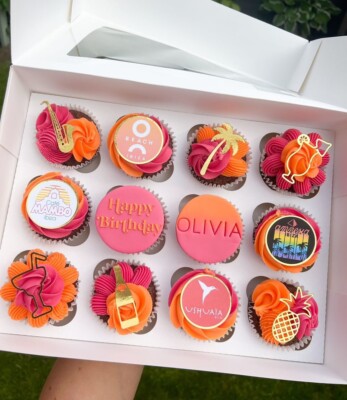10x Ibiza Thema Cupcake Topper Gold Spiegel Club Cocktail Ananas Palme