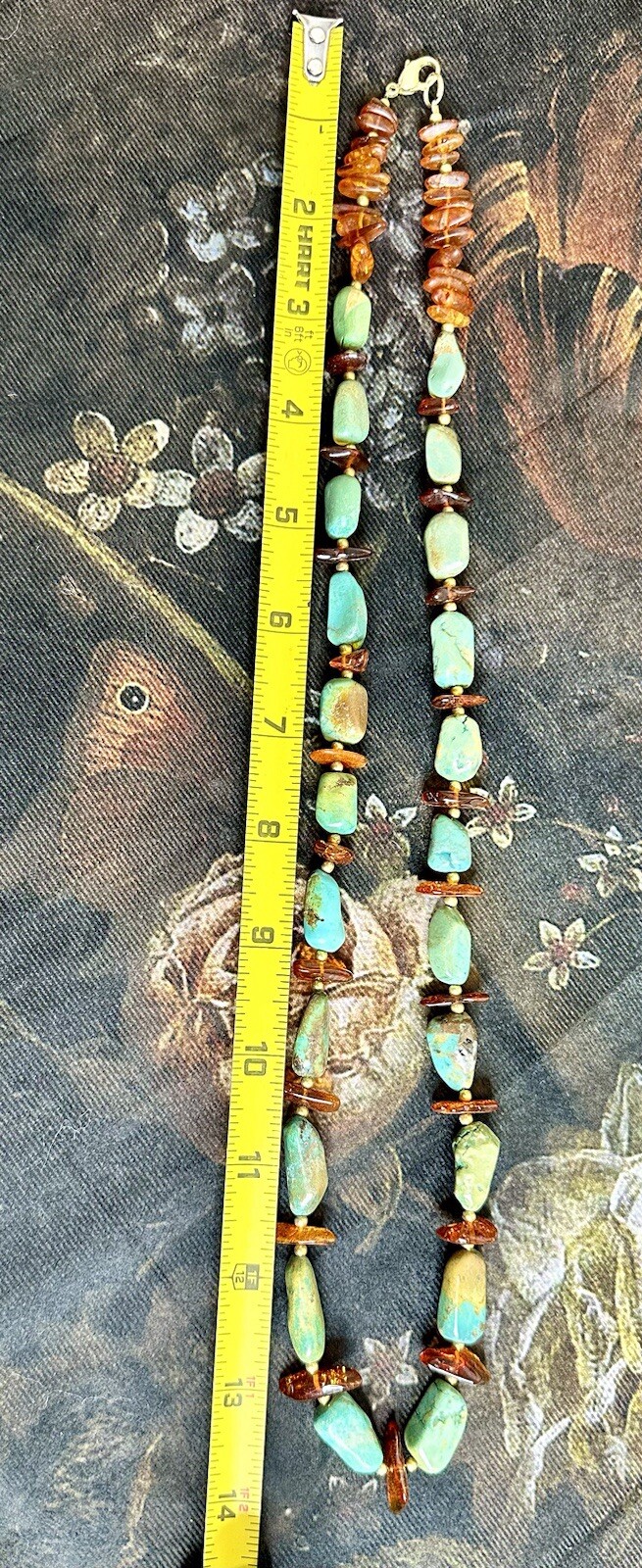 Turquoise and Amber Artisan Statement Necklace - image 2