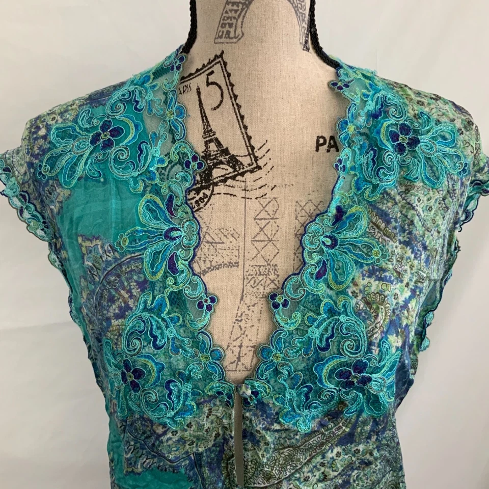 LA PERLA STUNNING 3 THREE PEICE NIGHTGOWN SET-TEAL SILK-SZ 1 & 2-MADE in ITALY - Image 2 of 4