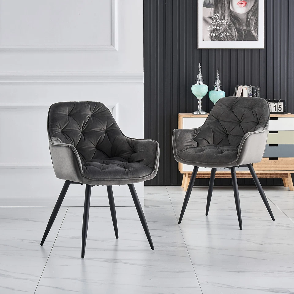 2,4,6er Set Sessel Samt-Esszimmerstuhl Gepolsterte Sitzfläche Modern Armlehnen  - Bild 2 von 4