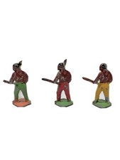 3 Vintage Indian w/Rifle Metal/Lead Toy Figures 2.5  . Normal paint wear.