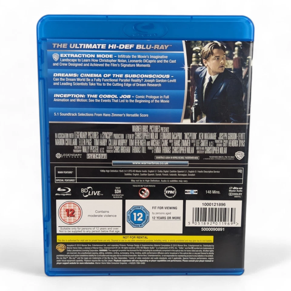 Inception (Blu-ray, 2010) Region B, Action, Adventure, Sci-Fi, Leo DiCaprio 1 - Image 2 of 3
