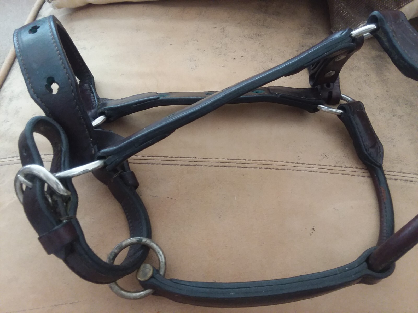 8 Vintage Billy Royal Mexico silver overlaid halter pieces and leather halter