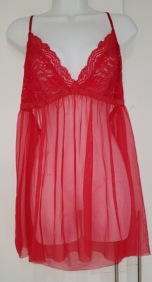 Linea Donatella Lingerie Baby Doll Sheer Nightie & Thong Size 3XL RED