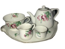 Occupied Japan Vintage Individual Tea Set W/ Tray Roses Rare Cottage Nice